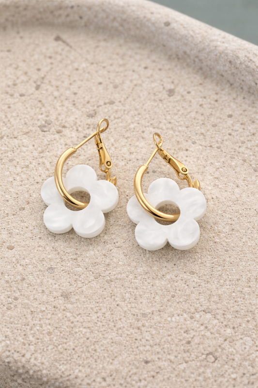 Aretes Flor Acrílico | Chapado en Oro