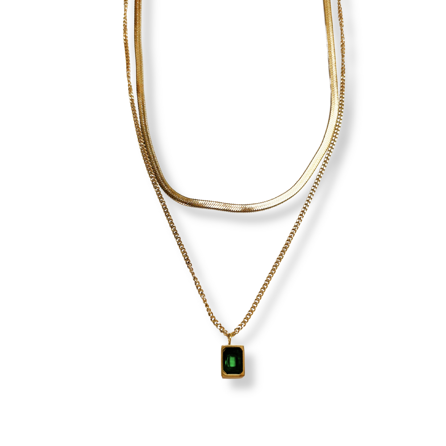 Emerald Glow Layered Necklace | Collar en Capas con Brillo Esmeralda
