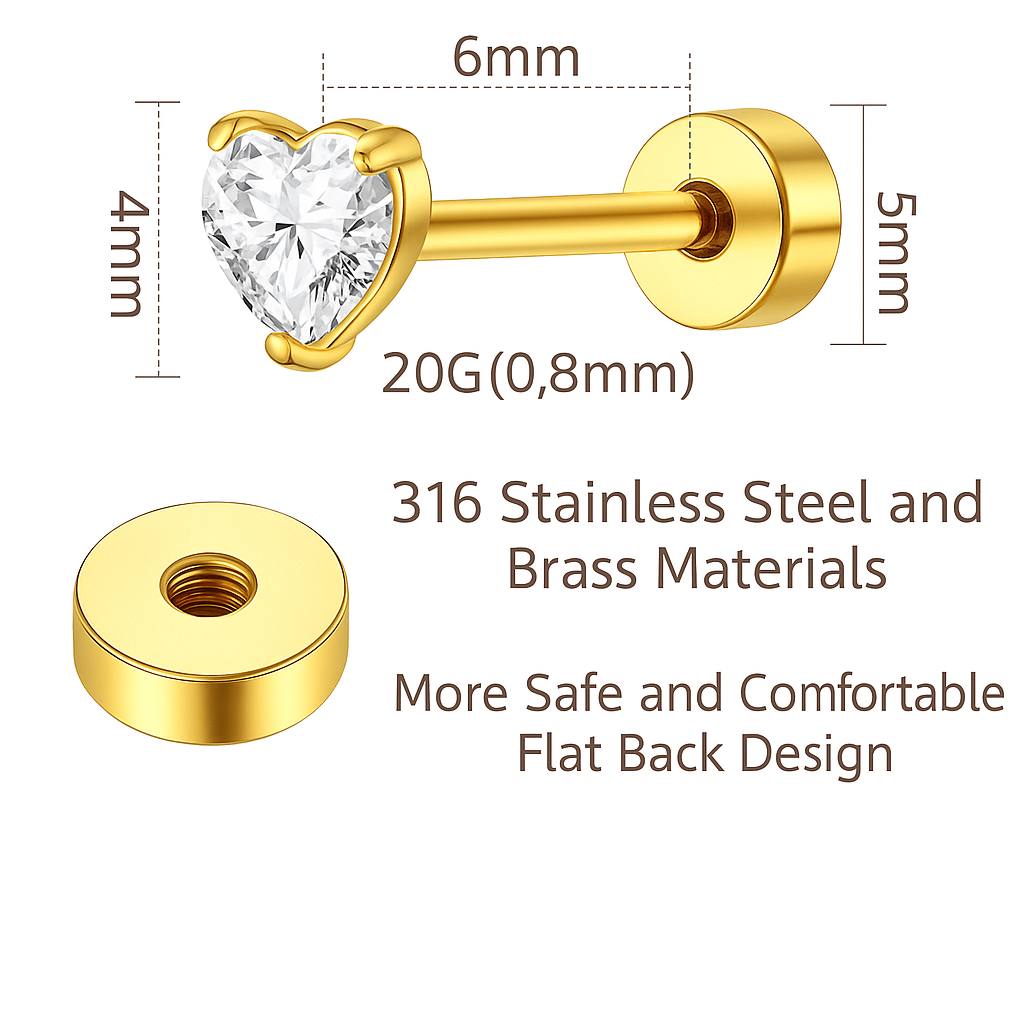 Cubic Zirconia Heart Stud | Broqueles Corazón de Circonia
