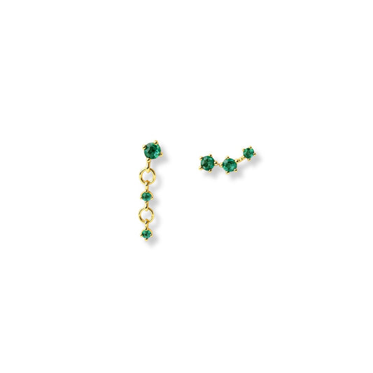 Emerald Glow Mismatched Earring | Dangle & Stud Set