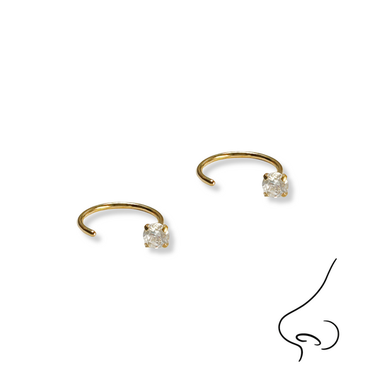 Gold Cubic Zirconia Nose Stud | Broquel de Nariz Dorado con Circonia (1)
