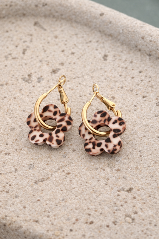 Aretes Flor Acrílico | Chapado en Oro