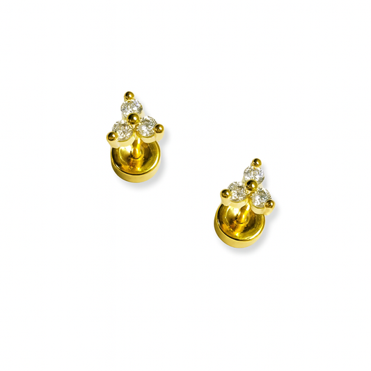 Triple Bloom Cubic Zirconia Studs | Broqueles Flor Triple Circonia